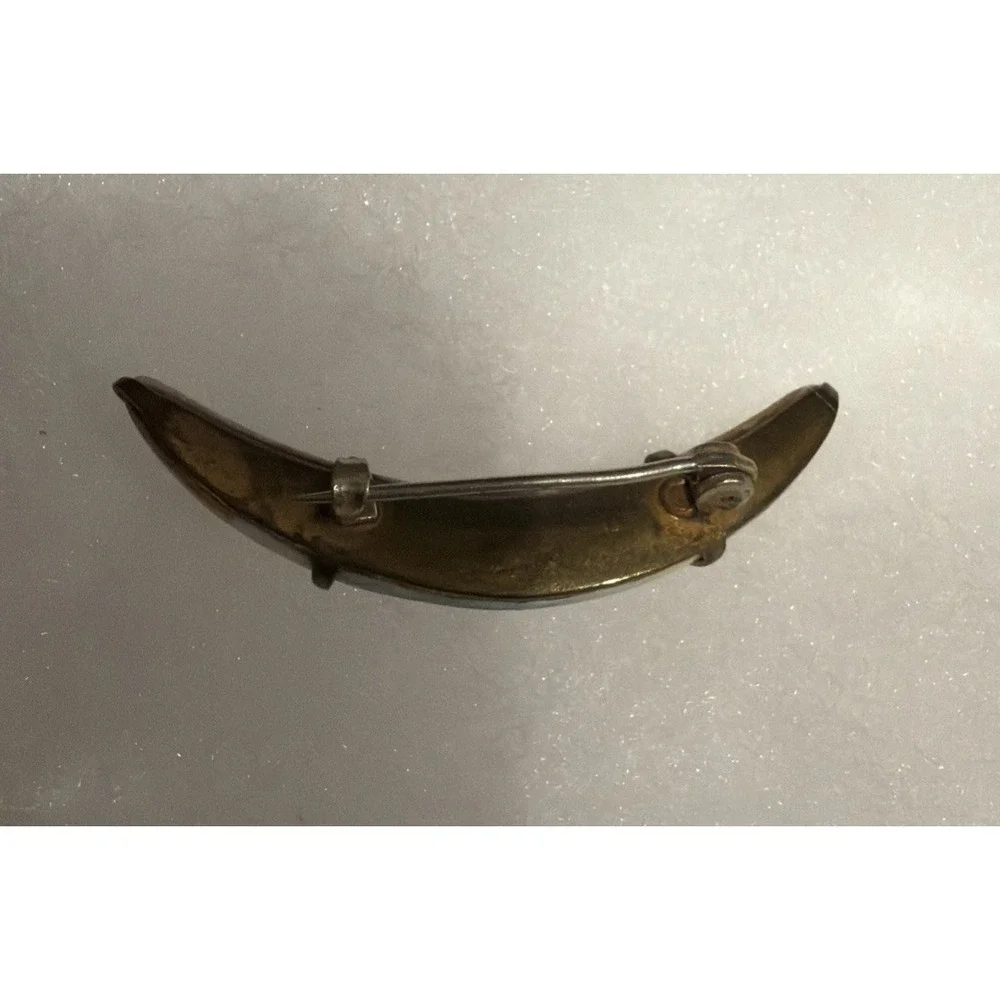 Antique Victorian Edwardian Floral Porcelain Pin  Crescent Shape Brooch